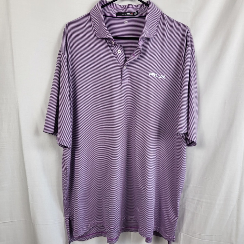 RLX Ralph‎ Lauren Polo Shirt XXL Purple Striped Golf Performance Stretch Wicking